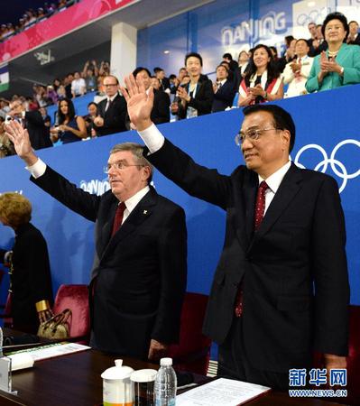 8月28日，中共中央政治局常委、國務院總理李克強在南京出席第二屆夏季青年奧林匹克運動會閉幕式。 新華社記者馬占成攝