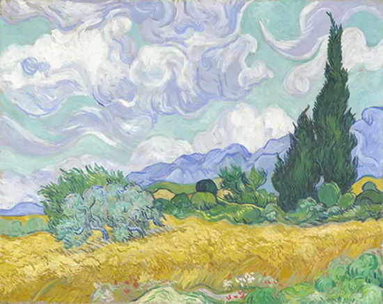 《麥田與柏樹》(A Wheatfield with Cypresses，1889)