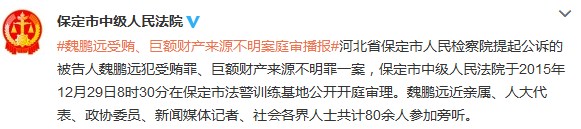 能源局原副司長(zhǎng)魏鵬遠(yuǎn)受賄、巨額財(cái)產(chǎn)來源不明案開庭
