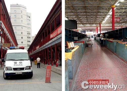 5月30日、31 日，上千商戶因不滿市場(chǎng)管理方——北京潘家園舊貨市場(chǎng)有限公司要求攤主限期簽訂租賃合同的做法，選擇集體停止?fàn)I業(yè)，要求就攤位的產(chǎn)權(quán)和潘家園市場(chǎng)平等對(duì)話協(xié)商。6月3日，仍有部分?jǐn)偽豢罩?，攤主未出攤。市?chǎng)內(nèi)出現(xiàn)了警車。（《中國(guó)經(jīng)濟(jì)周刊》記者 姚冬琴|(zhì)攝）