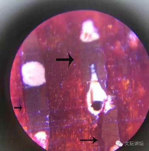 圖中箭頭所標識的是，填充物，很平整，充實。假金星為白色部分