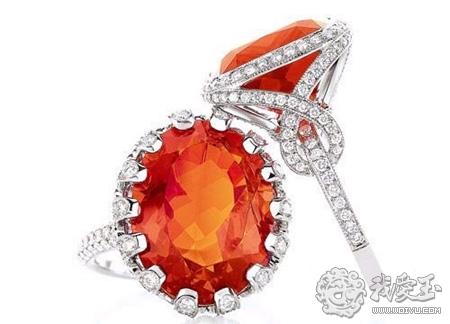 Tiffany & Co。 鉑金鑲橢圓形鉆石花瓣及橙色火歐泊戒指