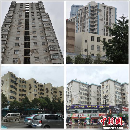 圖為昆明數(shù)小區(qū)外墻磚脫落嚴(yán)重，如“俄羅斯方塊”?！】姵?攝