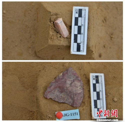 懷來盆地南家溝遺址出土的細(xì)石核與尖狀器。 牛東偉 攝