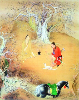 橋本關(guān)雪 《訪隱圖》，絹本設(shè)色，昭和5年（1930），足立美術(shù)館藏