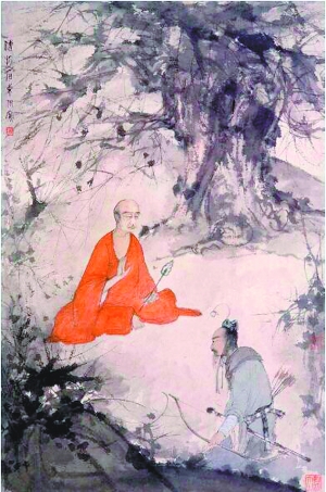 傅抱石《仿橋本關(guān)雪 石勒問道圖》，92.2cm×61.1cm 紙本設(shè)色，約1945年作，南京博物館藏