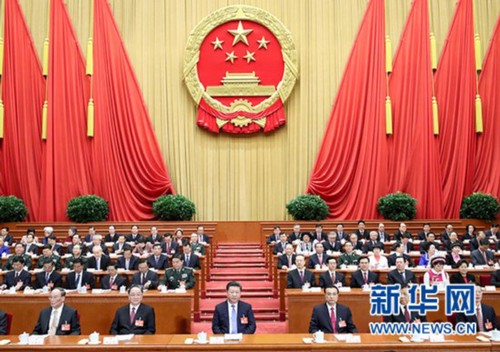 3月5日，第十二屆全國人民代表大會(huì)第五次會(huì)議在北京人民大會(huì)堂開幕。黨和國家領(lǐng)導(dǎo)人習(xí)近平、李克強(qiáng)、俞正聲、劉云山、王岐山、張高麗等出席會(huì)議。新華社記者 蘭紅光 攝