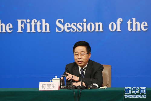 3月12日，十二屆全國人大五次會議新聞中心舉行記者會，邀請教育部部長陳寶生就“教育改革發(fā)展”的相關(guān)問題回答中外記者的提問。圖為教育部部長陳寶生。新華網(wǎng)中國政府網(wǎng) 傅義洲 攝