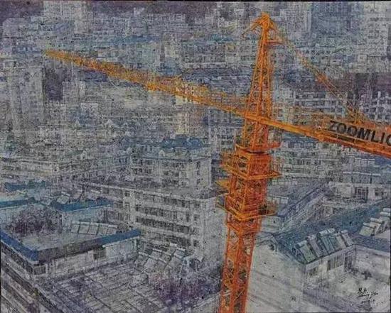 張杰，《造城》，油畫，200 × 160 cm，2014