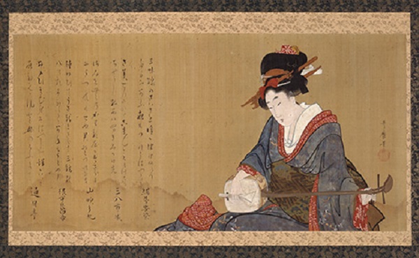 《彈奏三味線的美人圖》，江戶時(shí)代  喜多川歌麿