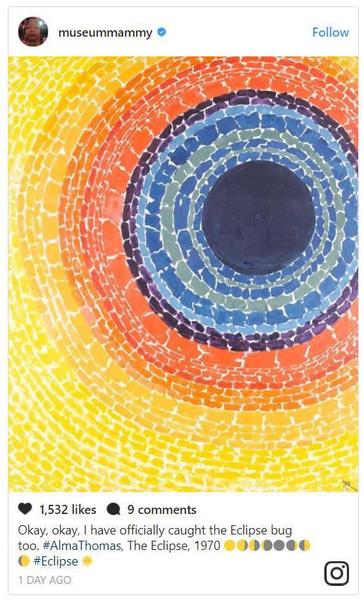 “講真，我真的抓拍到了日食！Alma Thomas，《Eclipse》，1970”。圖片：museummammy的Instagram