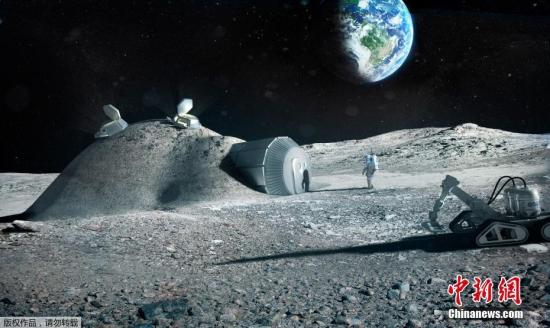 資料圖：歐洲航天局發(fā)布的3D打印月球基地效果圖。