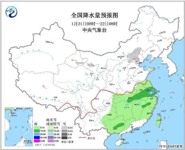 圖4 全國降水量預(yù)報(bào)圖（21日08時(shí)-22日08時(shí)）