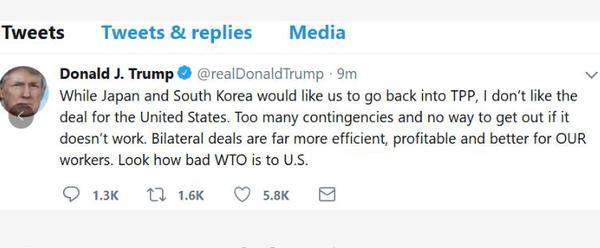 “雖然日本和韓國想讓我們重返TPP，但我不喜歡美國涉及的那些條款?！? width=