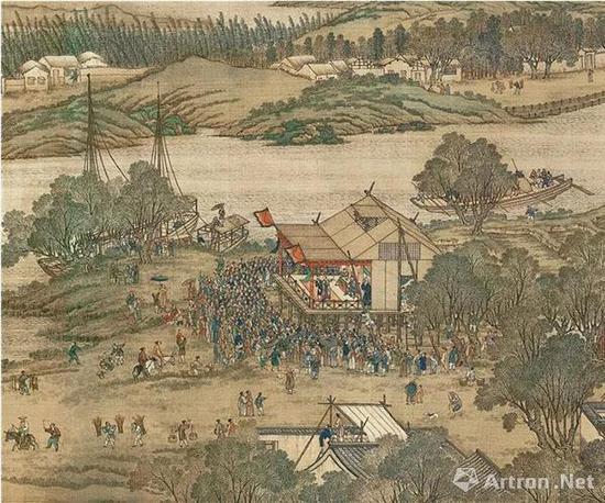 　?。ㄇ澹╆惷丁O祜、金昆、戴洪、程志道 　　清院本 清明上河圖（局部） 絹本設(shè)色縱35.6厘米橫 1152.8厘米 臺(tái)北“故宮博物院”藏