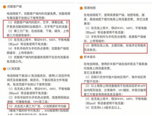 某定向流量卡說是不限流量，但設(shè)定了種種要求，用戶難以做到不使用套餐外流量。APP截圖