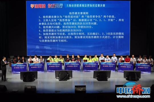 中國僑網(wǎng)上海市僑聯(lián)系統(tǒng)法律知識(shí)競賽活動(dòng)在上海財(cái)經(jīng)大學(xué)舉行。　張亨偉　攝
