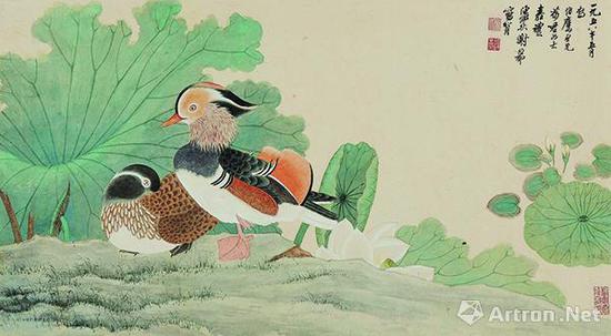謝稚柳陳佩秋1958年作《鴛鴦嘉藕圖》，成交價437萬元，北京保利2013春拍