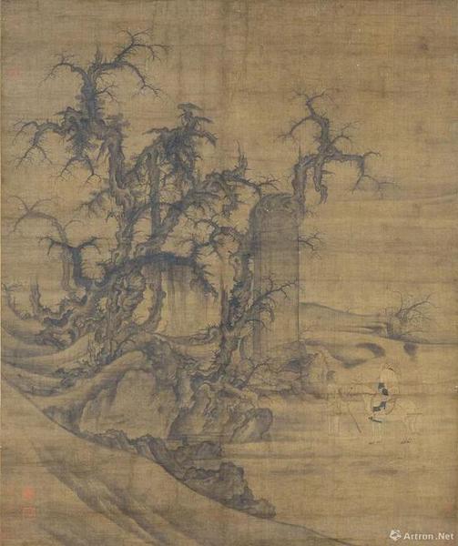 （傳）宋李成·王曉，《讀碑窠石圖》軸，日本大阪市立美術館藏