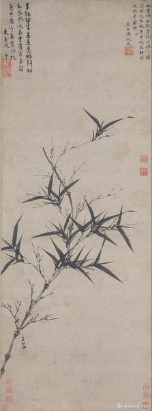 趙孟頫，《墨竹圖》軸，元，紙本水墨，97.9×36.7厘米，日本大阪市立美術館藏