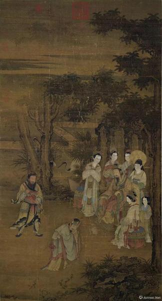 宋人《卻坐圖》絹本設(shè)色，縱146.8厘米，橫77.3厘米，現(xiàn)藏臺北故宮博物院