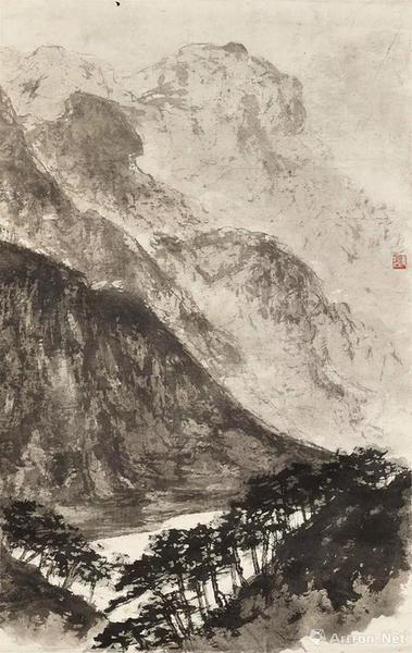 拍品編號1285傅抱石《高山仰止》設(shè)色紙本 鏡框103 x 65.5 cm。