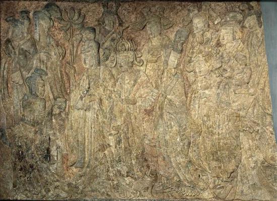 《帝后禮佛圖》北魏 出自河南洛陽龍門賓陽洞？納爾遜——阿特金斯博物館藏
