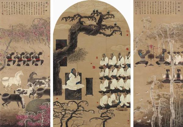 三聯(lián)畫《杏壇講學》