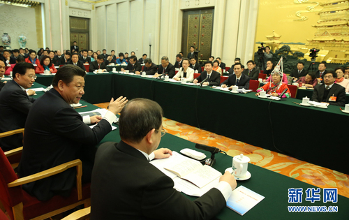 3月6日，中共中央總書記、國家主席、中央軍委主席習近平參加十二屆全國人大三次會議江西代表團的審議。 新華社記者蘭紅光攝
