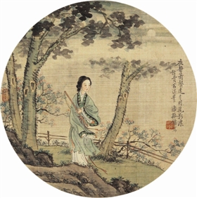 潘振鏞《月蔭吹簫圖》團扇，嘉泰十周年春拍會獲價8.63萬元